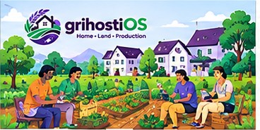 Families resting together in a vegetable garden after harvest