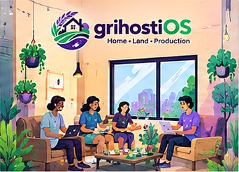 A family and tenants gathered in a shared lounge — the people grihostiOS is built for